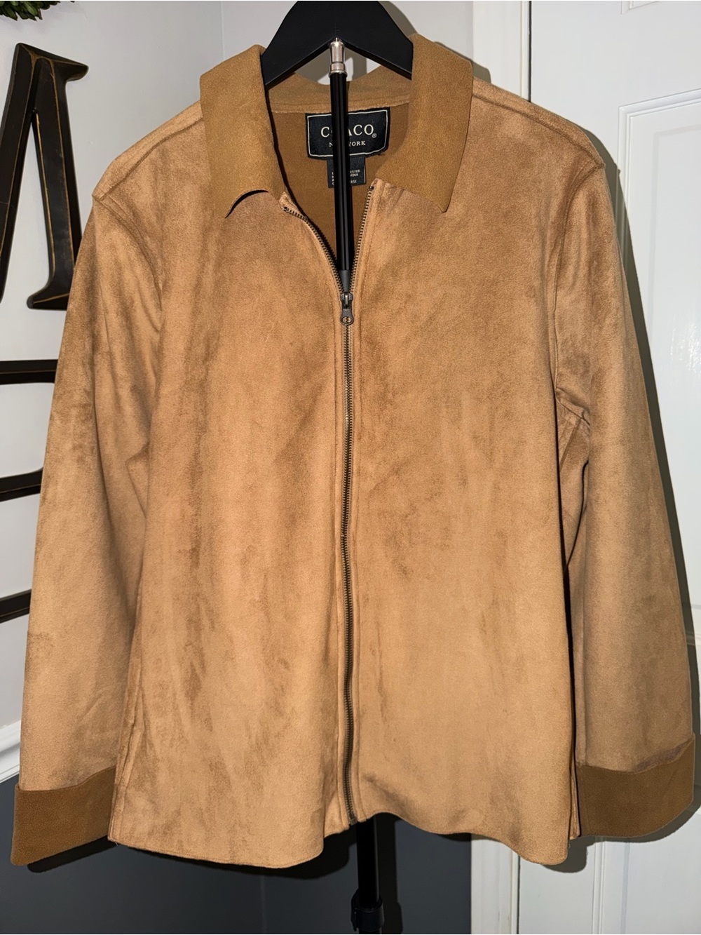 Coaco NY Faux Suede Tan Zip-Front Jacket (203)